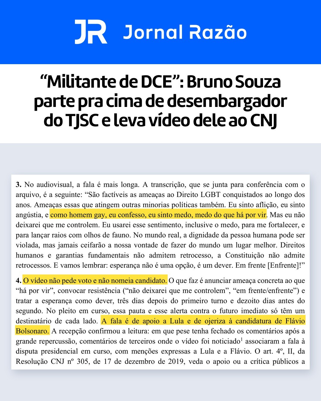 Trecho da peça com a transcrição do vídeo e a acusação de apoio a Lula