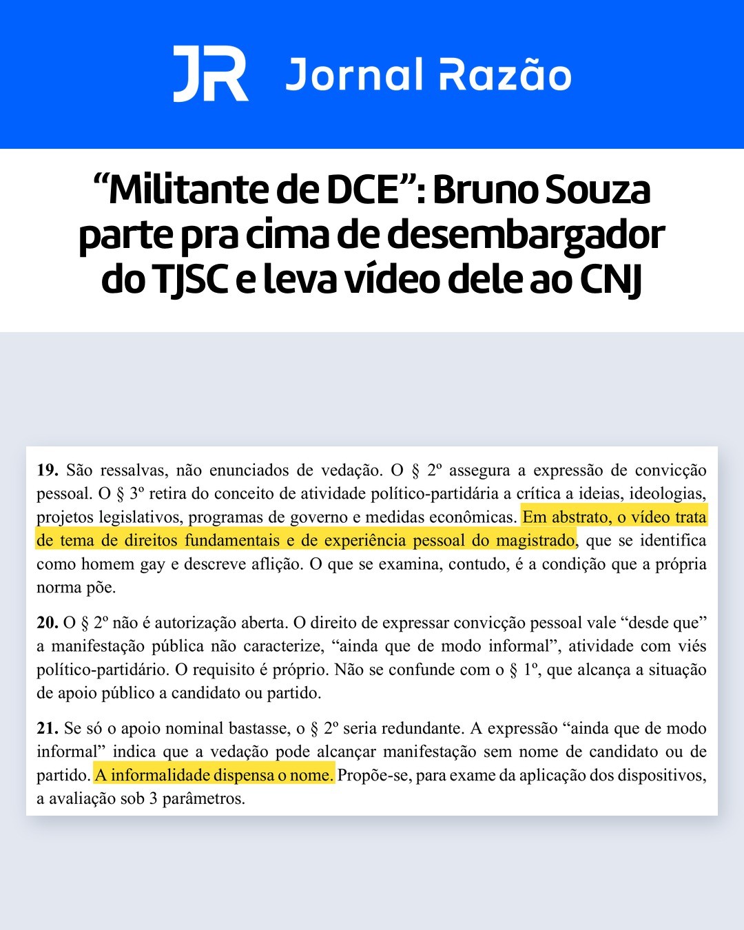 Trecho em que a peça reconhece que o vídeo trata de direitos fundamentais