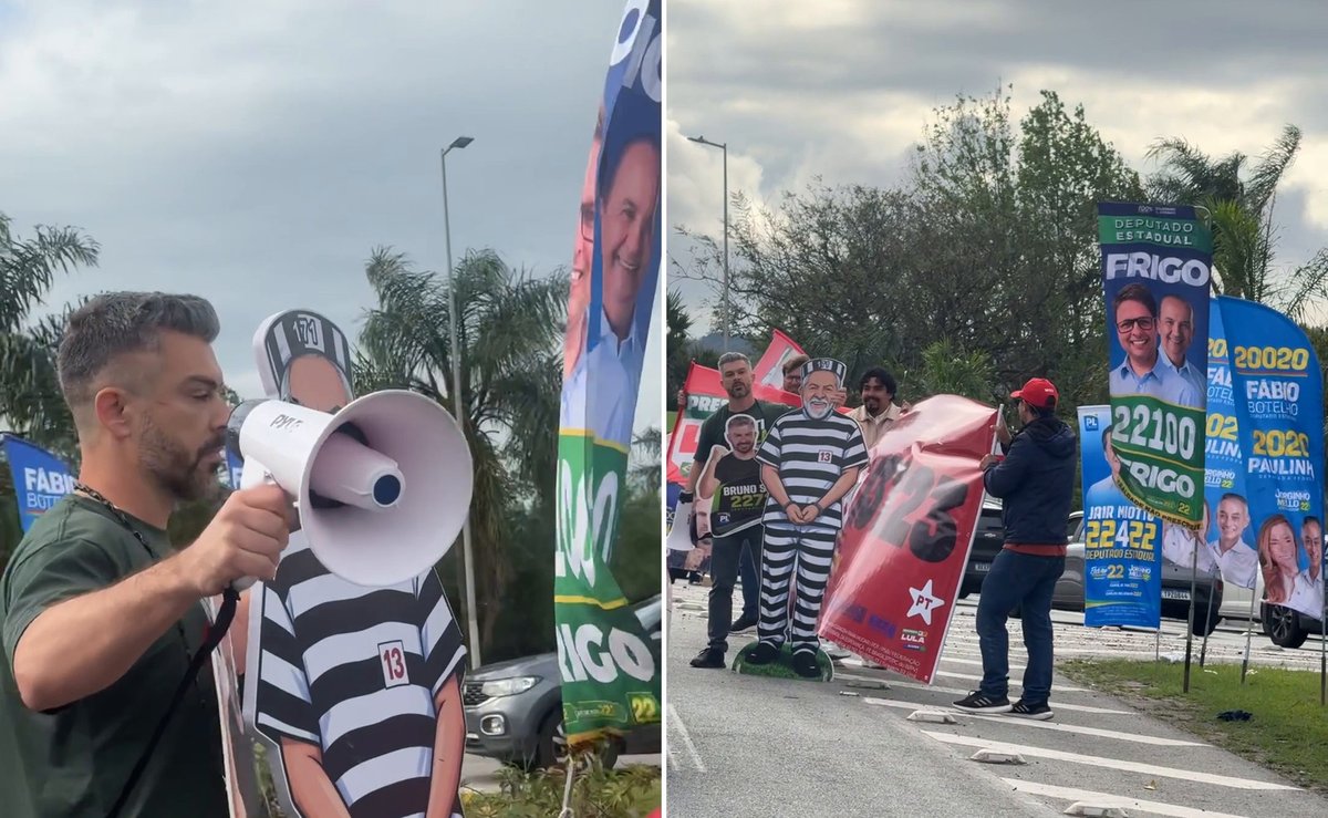 Bruno Souza e petistas entram em nova confusão por placa de Lula presidiário em Santa Catarina