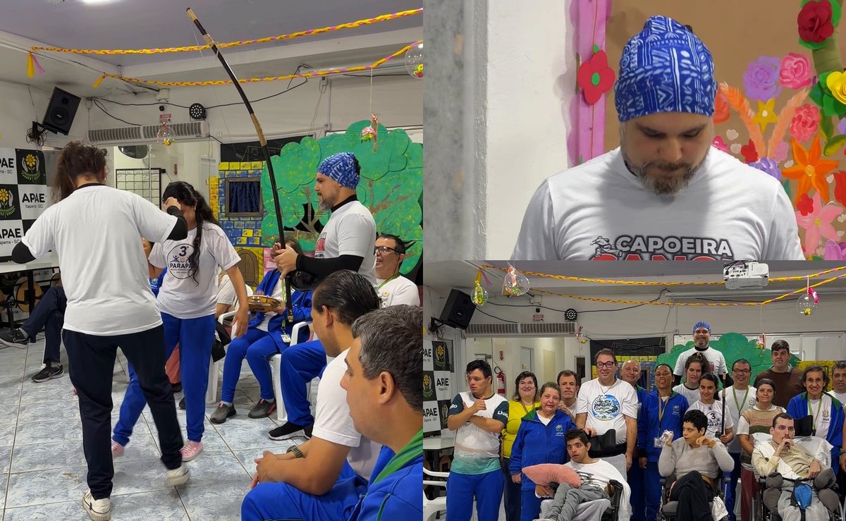 Capoeira leva alegria e inclusão a alunos da APAE de Itapema e rende homenagem a professor no Rio