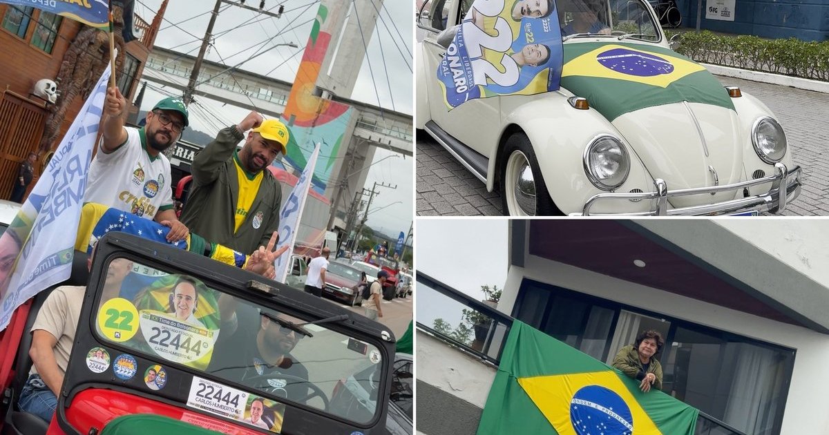 Carreata de Carlos Humberto e Renan Bolsonaro leva carros antigos à orla de Balneário Camboriú