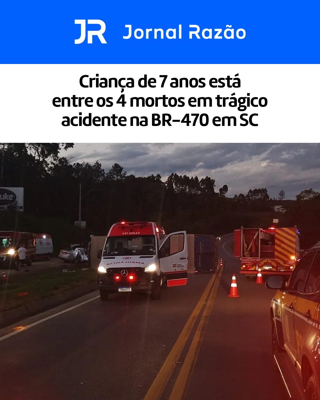 Samu, Bombeiros Voluntários de Lontras e PRF no atendimento às vítimas