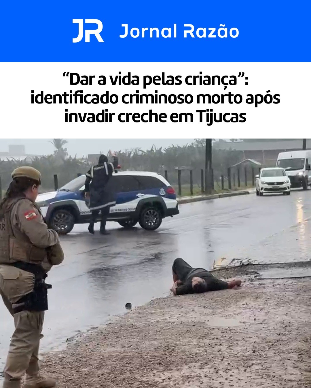 Policiais militares cercam o criminoso depois dos disparos