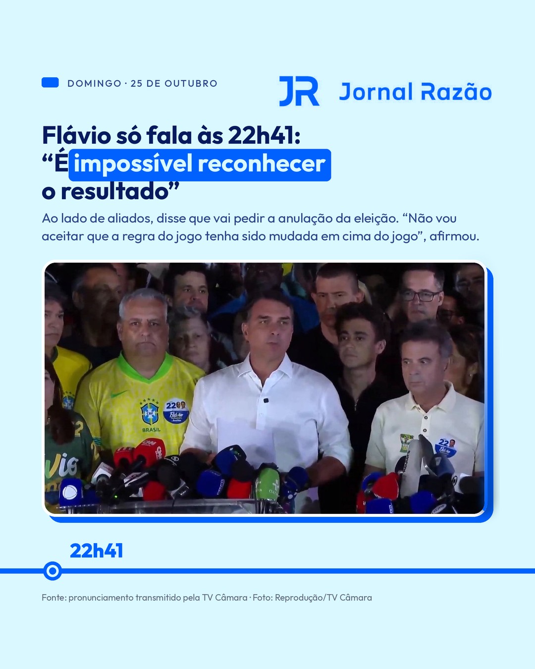 Domingo, 22h41: Flávio diz que é impossível reconhecer o resultado