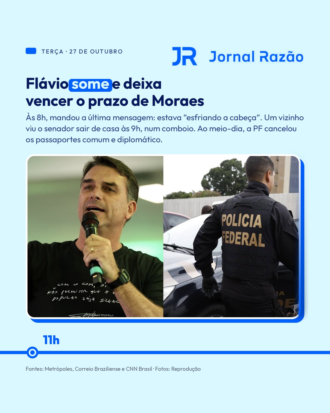 Terça, 11h: Flávio some e deixa vencer o prazo de Moraes