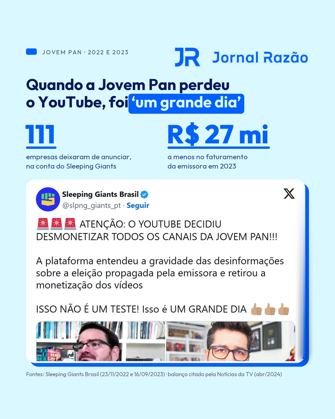 A Jovem Pan perdeu 111 anunciantes e R$ 27 milhões de faturamento em 2023