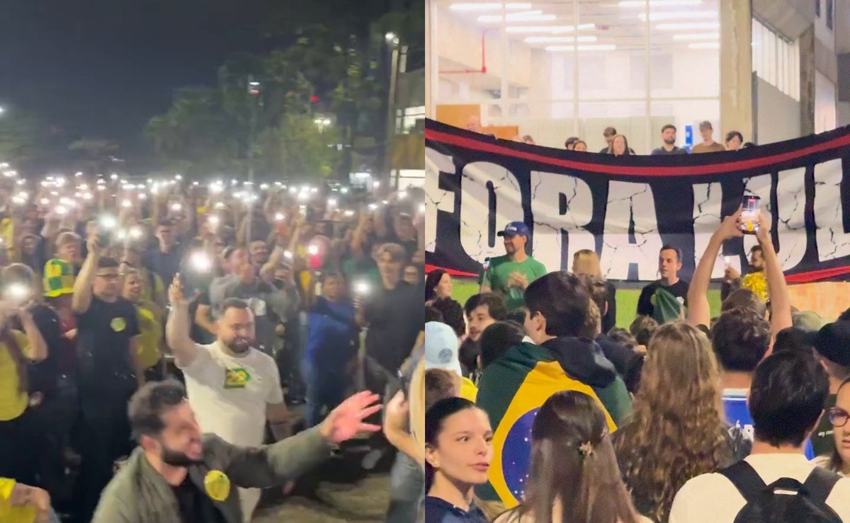 “Lula ladrão, seu lugar é na prisão”: estudantes fazem ato contra Lula na praça da FURB, em Blumenau