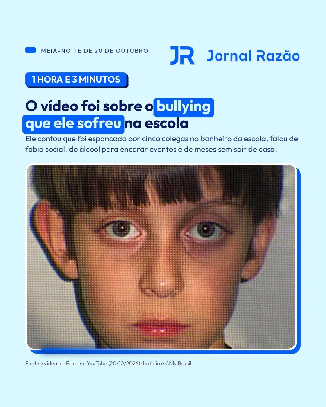 O vídeo novo foi sobre o bullying que Felca sofreu na escola