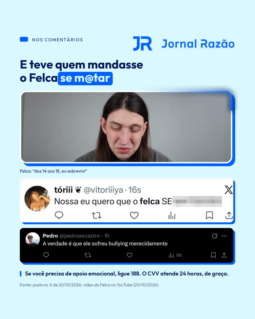Nos comentários, houve quem pedisse a morte do youtuber