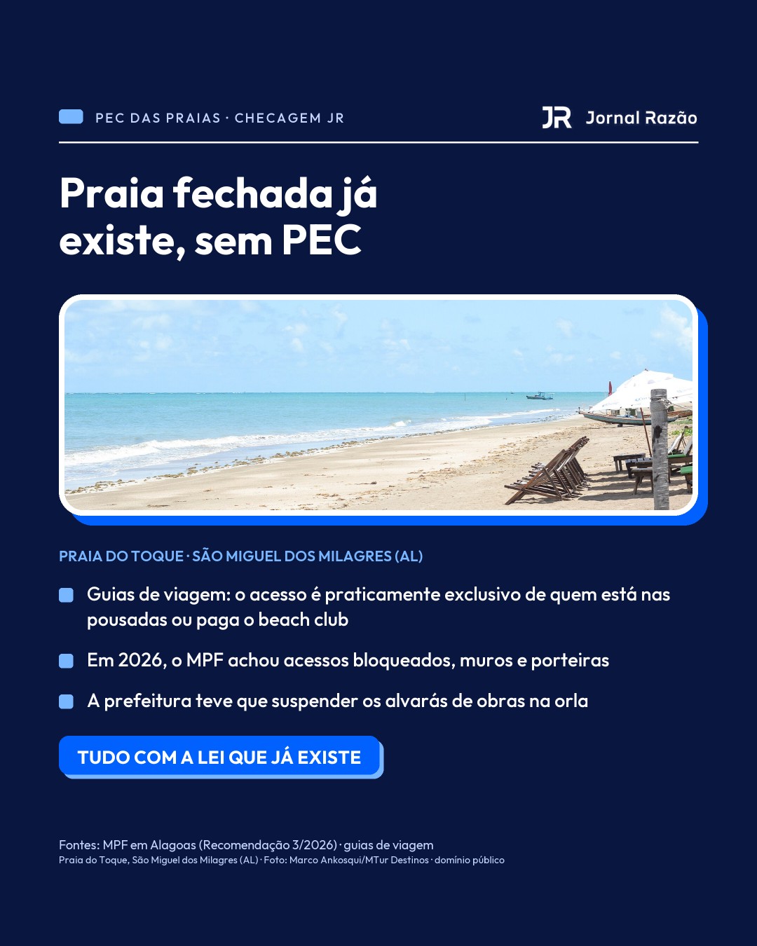 Praia do Toque, em Alagoas: praia fechada sem PEC