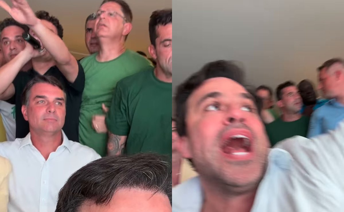 Flávio Bolsonaro e aliados pulam e gritam no momento em que ele passa Lula na apuração do 2º turno