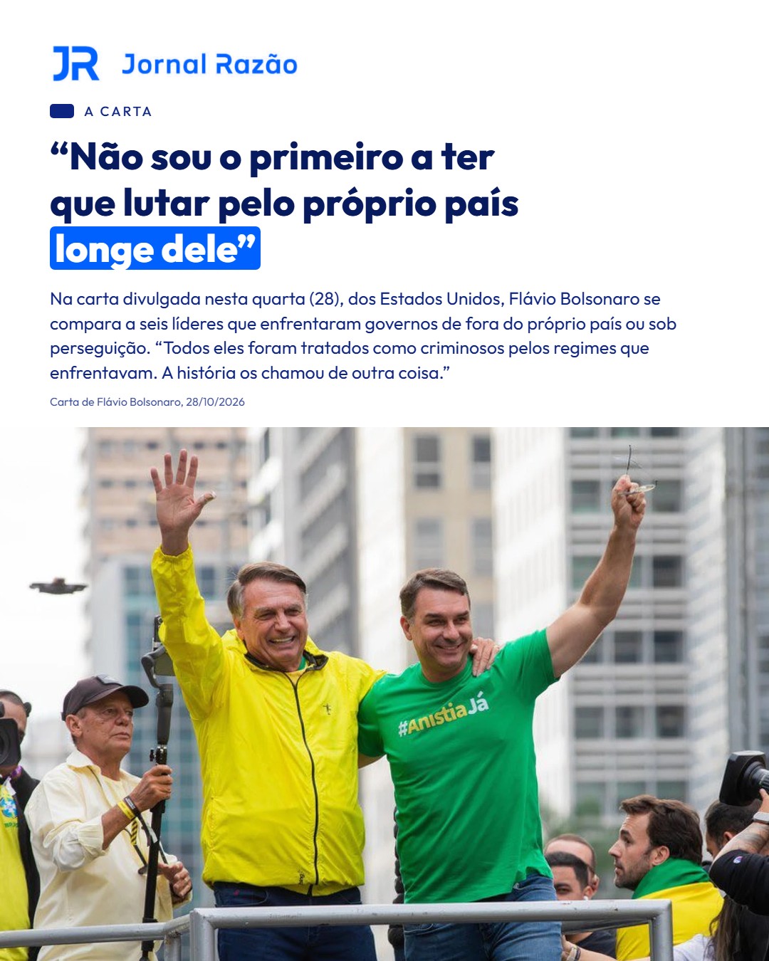 A frase de Flávio Bolsonaro na carta