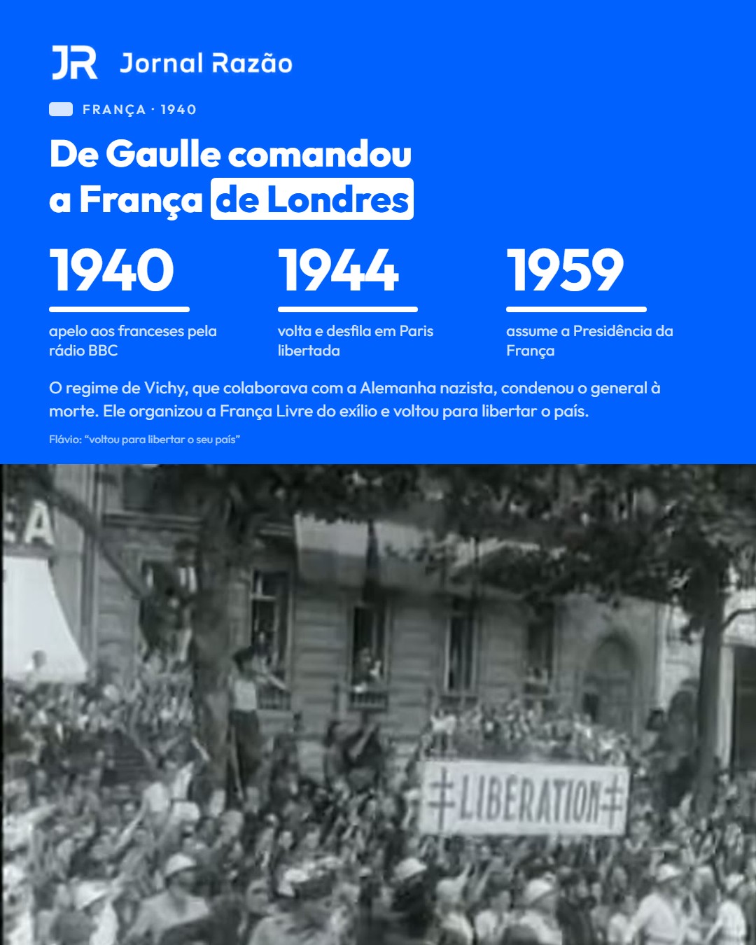 Charles de Gaulle, que comandou a França Livre de Londres