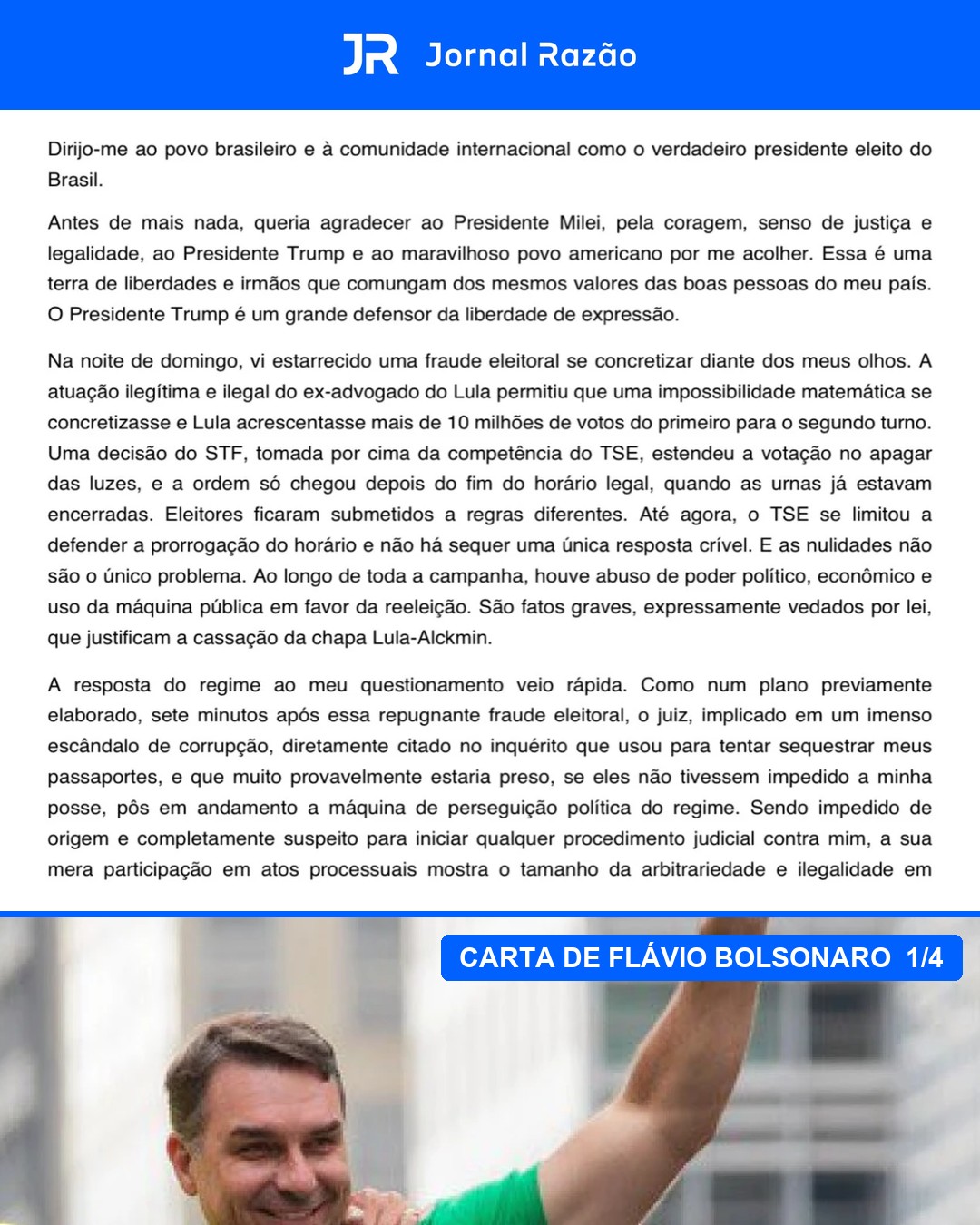 Carta de Flávio Bolsonaro, parte 1 de 4