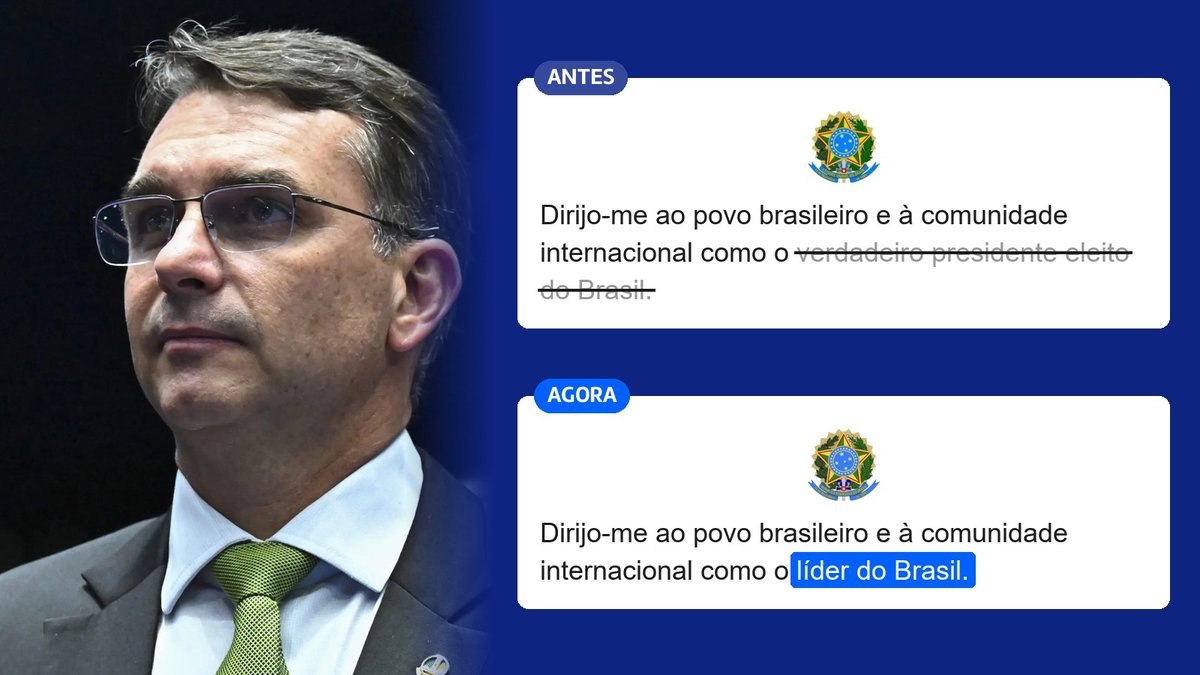 Flávio Bolsonaro edita a própria carta e troca “verdadeiro presidente eleito do Brasil” por “líder do Brasil”