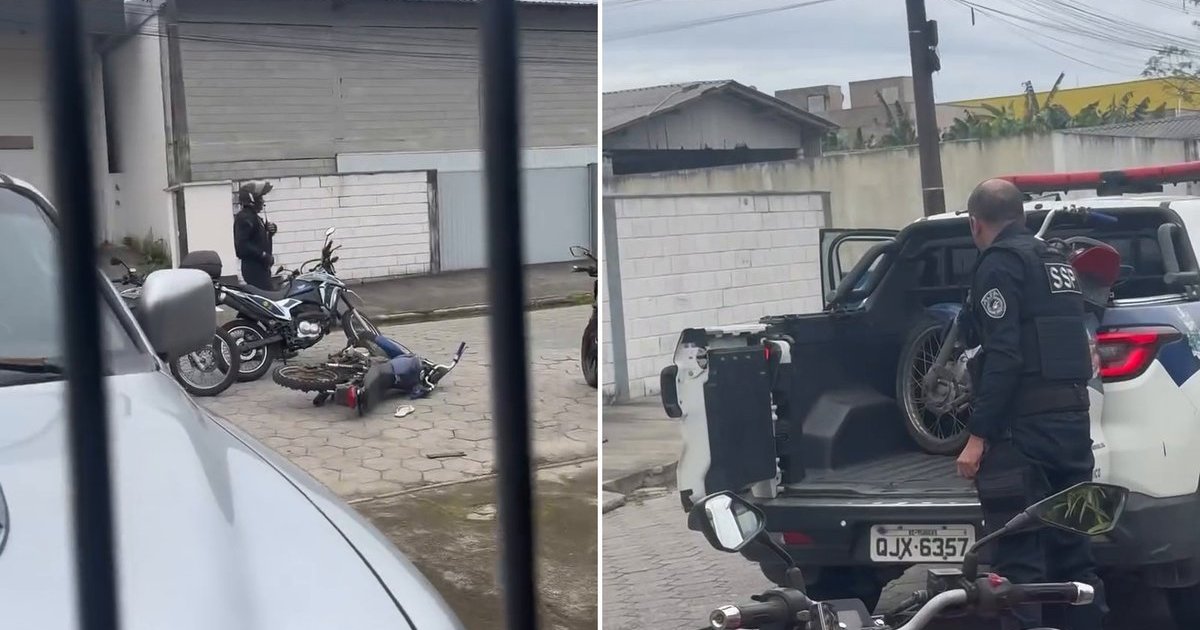 “Vixe, deitou”: fuga de moto termina em queda e abordagem da SSP em Tijucas