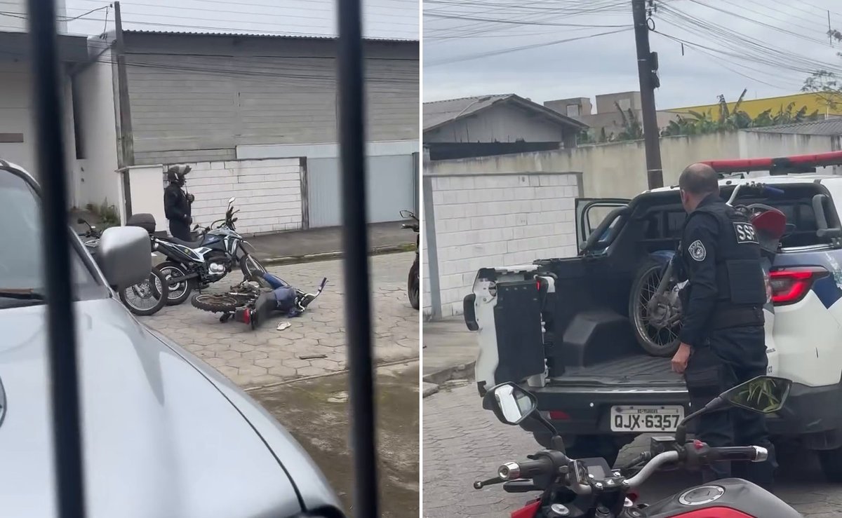 “Vixe, deitou”: fuga de moto termina em queda e abordagem da SSP em Tijucas