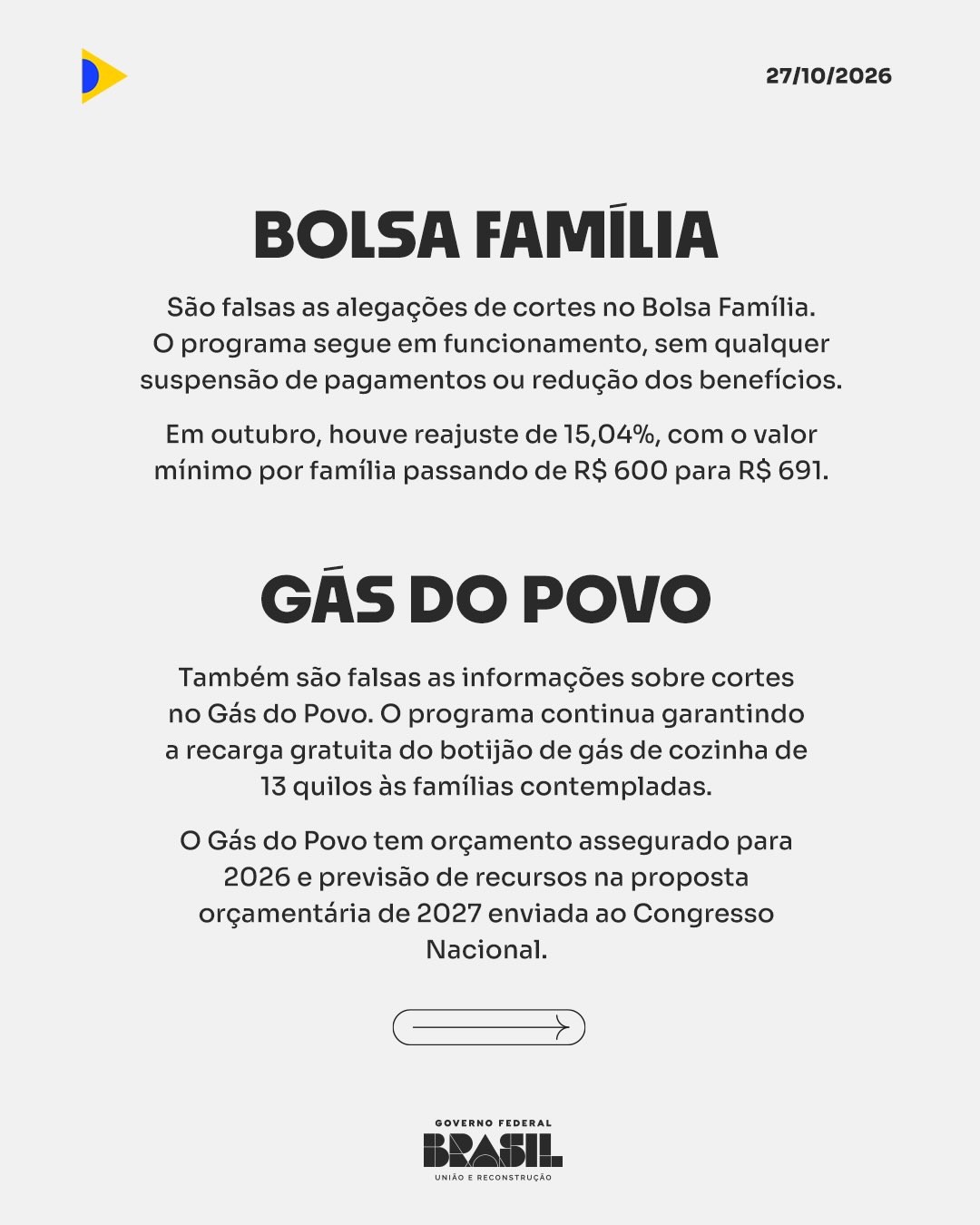 Governo nega cortes no Bolsa Família e no Gás do Povo