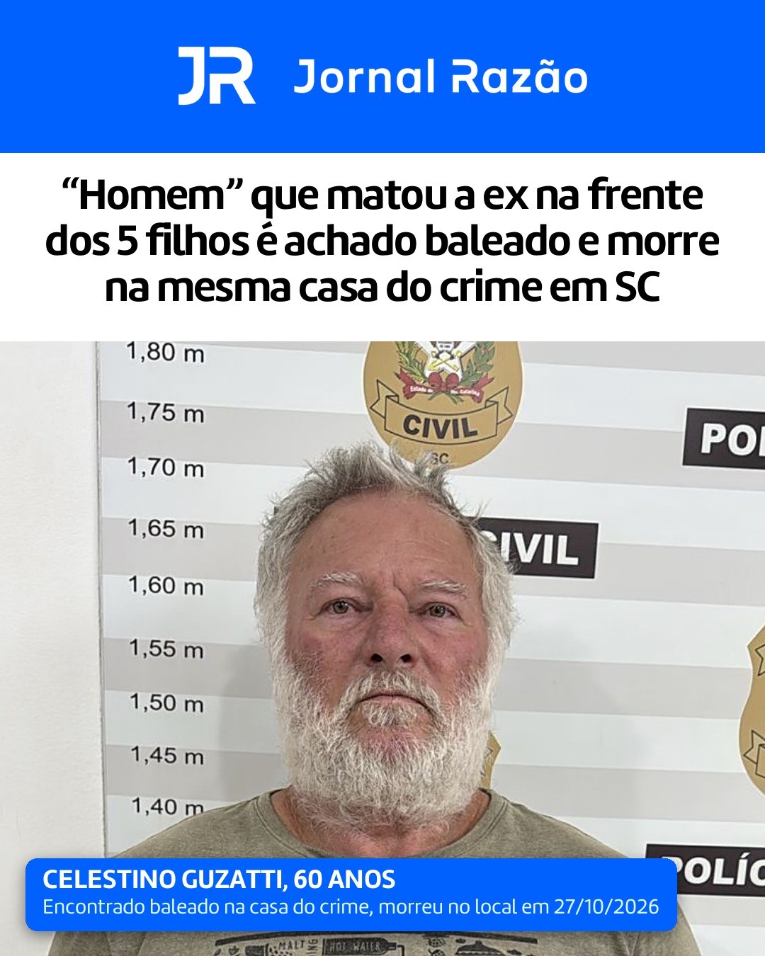 Celestino Guzatti, de 60 anos, foi encontrado baleado nesta terça-feira (27) e morreu no local