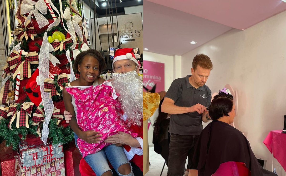 Em Itapema, Papai Noel usa tesoura: cabeleireiro faz o Natal de crianças e atende grátis mulheres com câncer