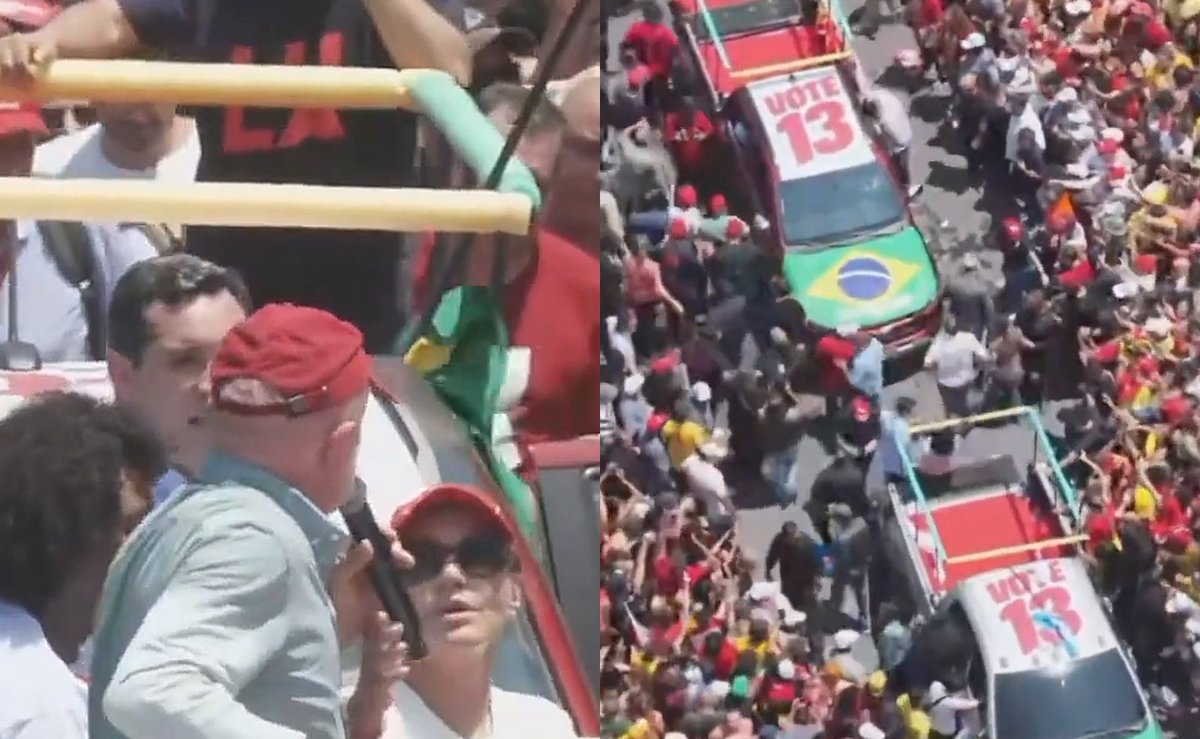 “O pneu do nosso carro furou”: Lula ameaça sair correndo e troca de carro no meio da multidão