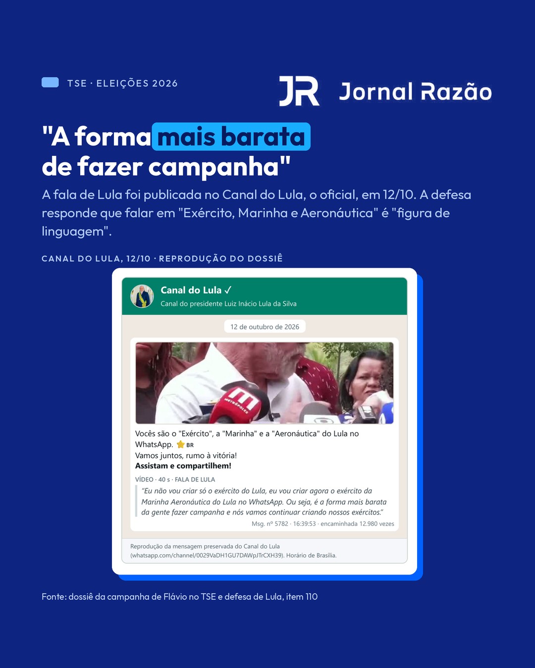 Fala de Lula no Canal do Lula, em 12 de outubro