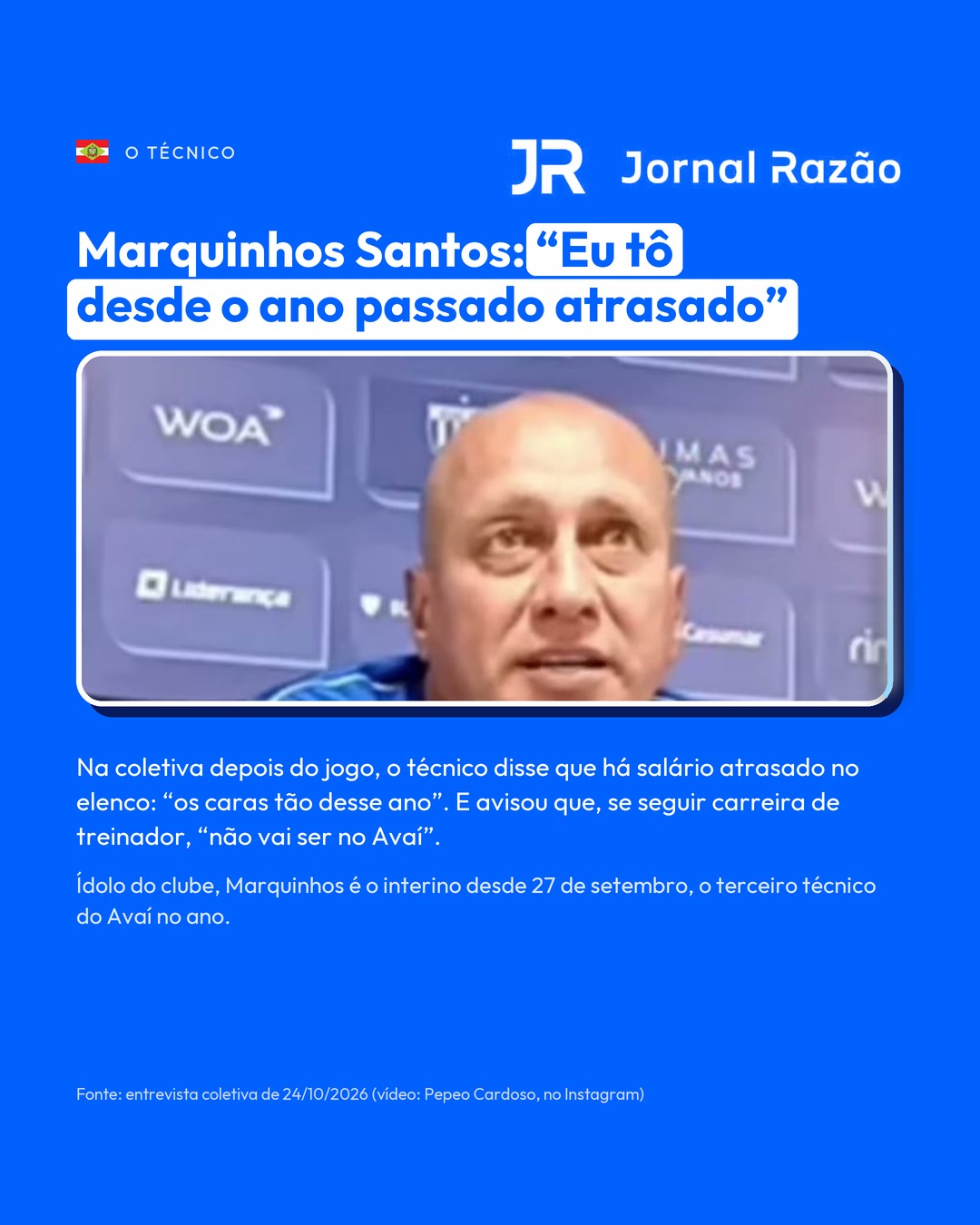 Marquinhos Santos fala em salário atrasado no elenco