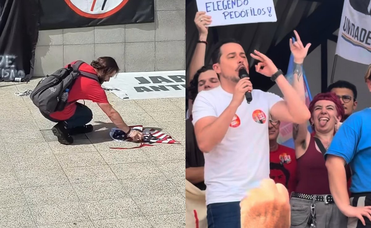 “O vira-voto já tá acontecendo”: militância de Lula queima bandeira dos EUA em ato em Jaraguá do Sul