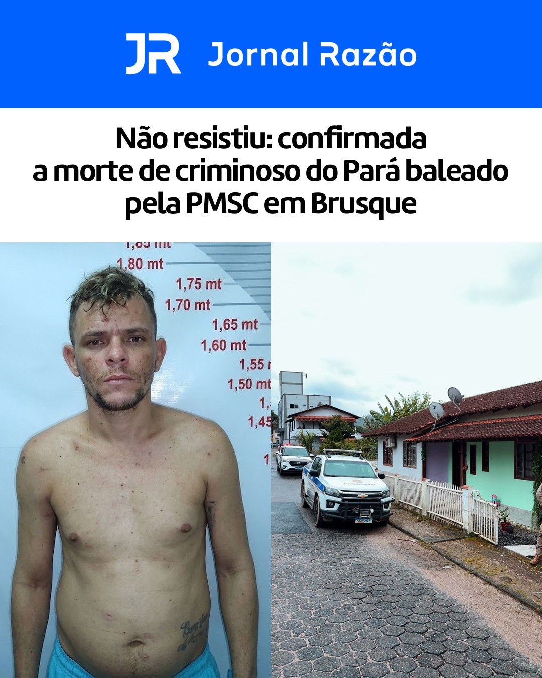 Casa isolada com viaturas da PM na frente