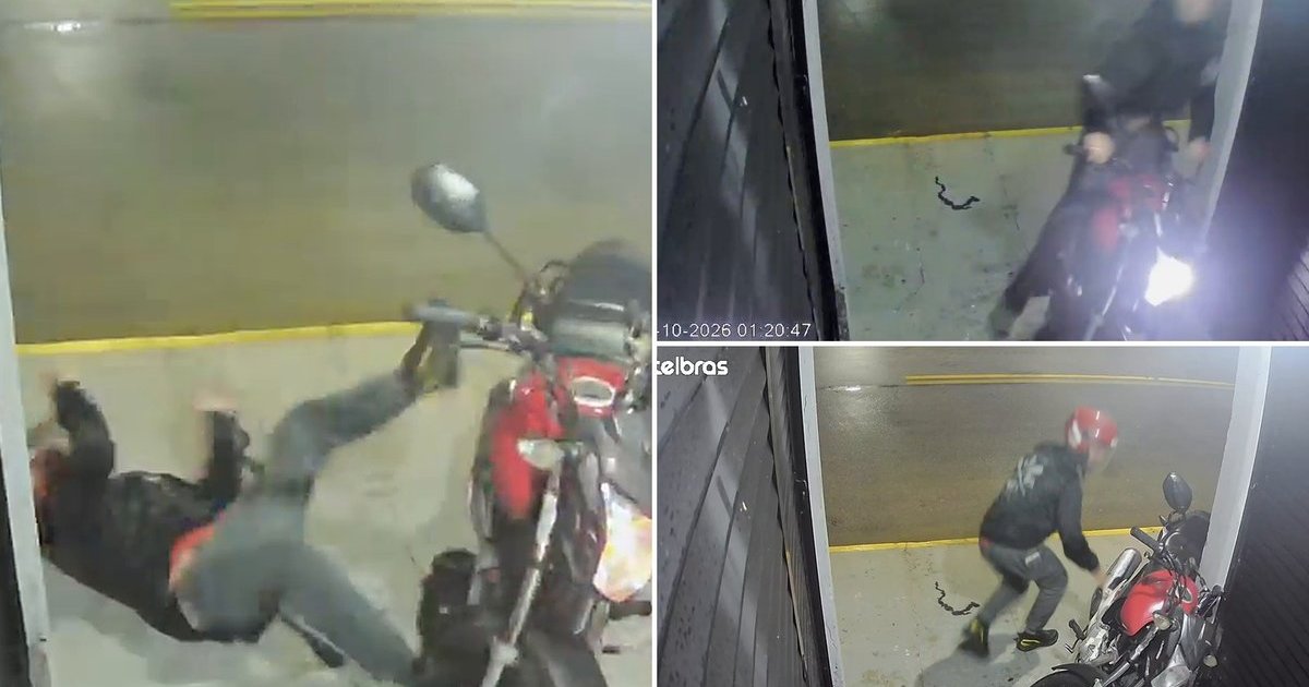 Motociclista invade portaria de prédio e bate de cabeça na parede durante a madrugada em Tijucas