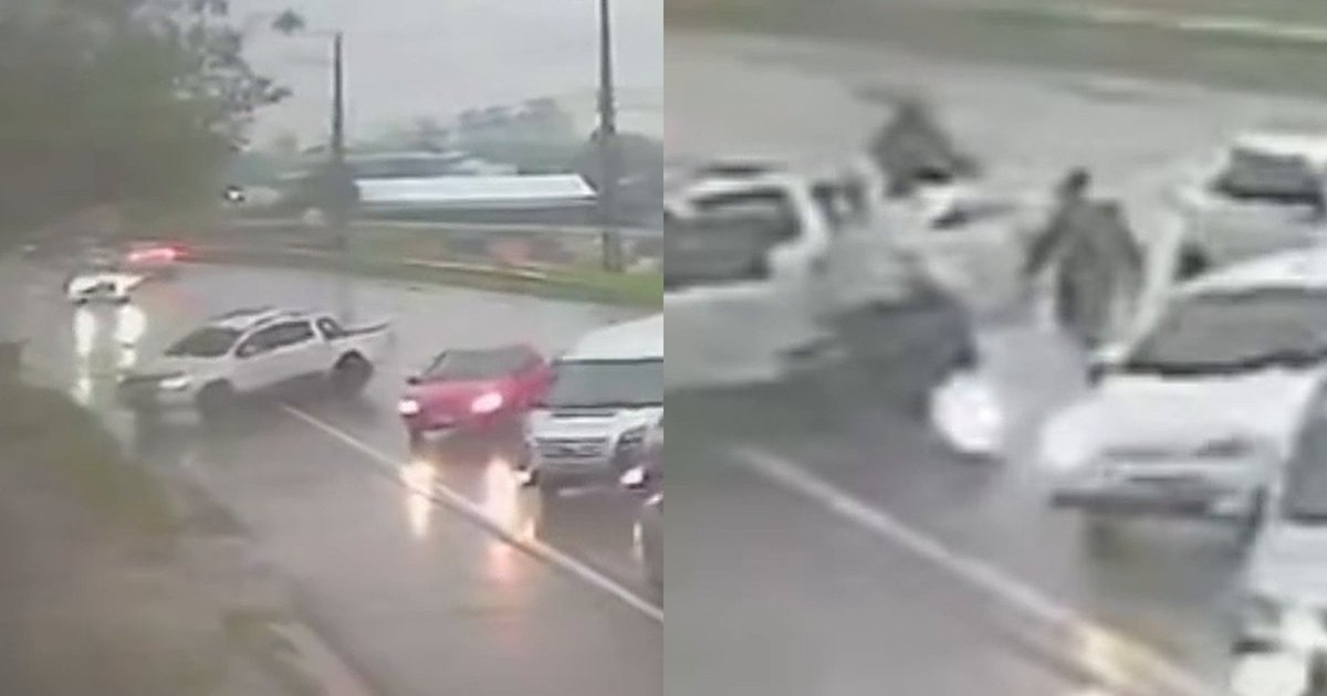 Motorista faz conversão proibida, leva batida e joga homem de 54 anos no meio da rodovia em Itajaí