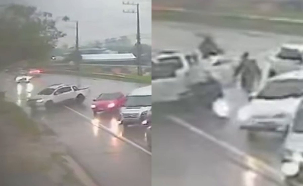 Motorista faz conversão proibida, leva batida e joga homem de 54 anos no meio da rodovia em Itajaí