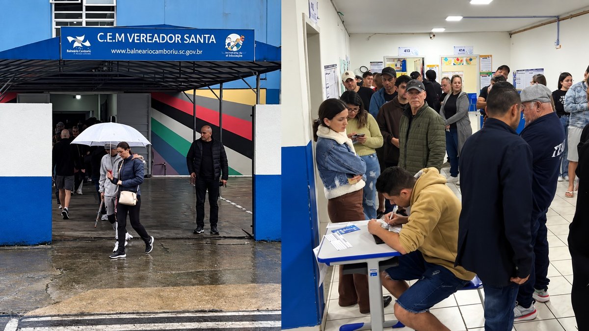 Nem a chuva segura o eleitor e votação começa com filas em Balneário Camboriú