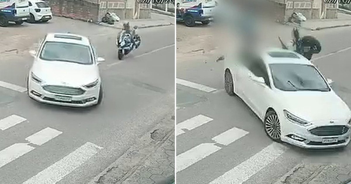 Câmera de outro ângulo confirma que motorista deu sinal desde a esquina antes de ser atingido por moto em SC