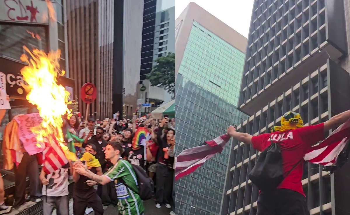 “Partido do amor”: apoiadores de Lula queimam e rasgam bandeira dos EUA e xingam Bolsonaro em coro na Paulista