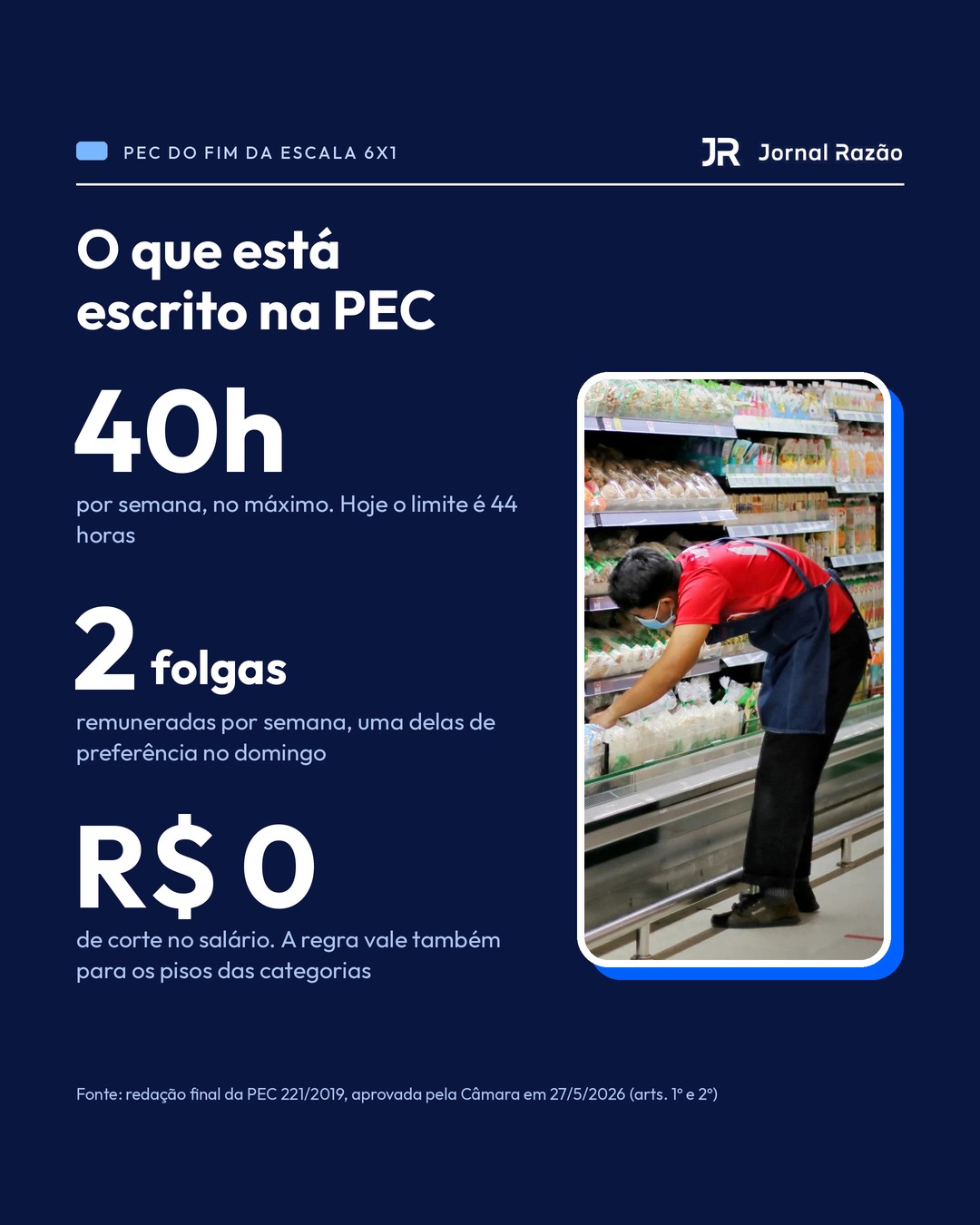O que está escrito na PEC: 40 horas, 2 folgas e nenhum corte de salário