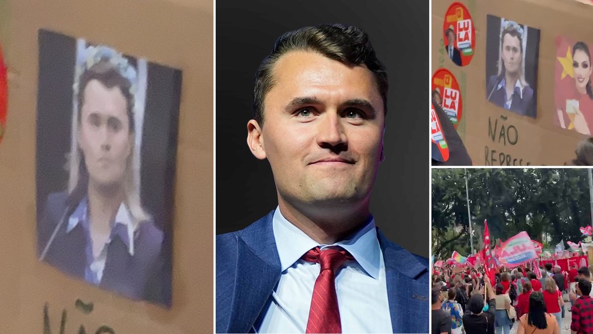 Petista exibe rosto de Charlie Kirk em foto de Júlia Zanatta em Florianópolis; ativista foi assassinado nos EUA