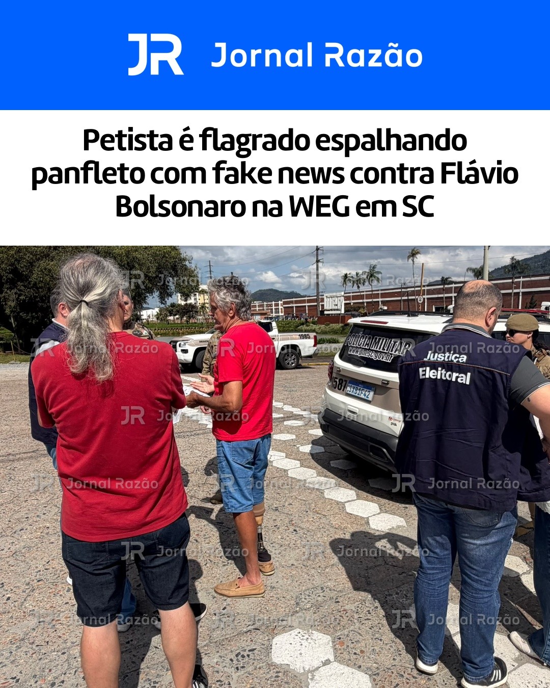 PM e Justiça Eleitoral abordam o grupo na entrada da WEG