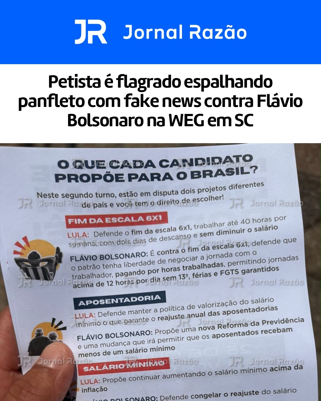 Panfleto compara Lula e Flávio Bolsonaro em cinco temas