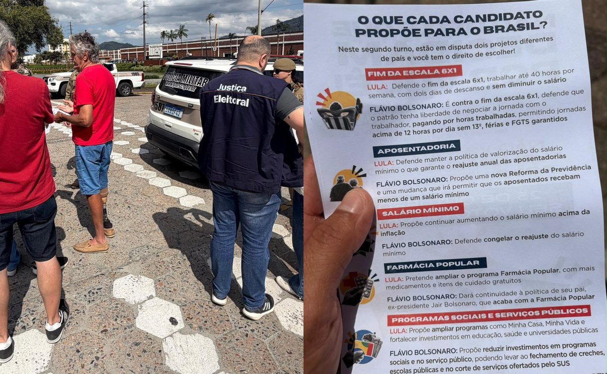 Petista é flagrado espalhando panfleto com fake news contra Flávio Bolsonaro na WEG em SC