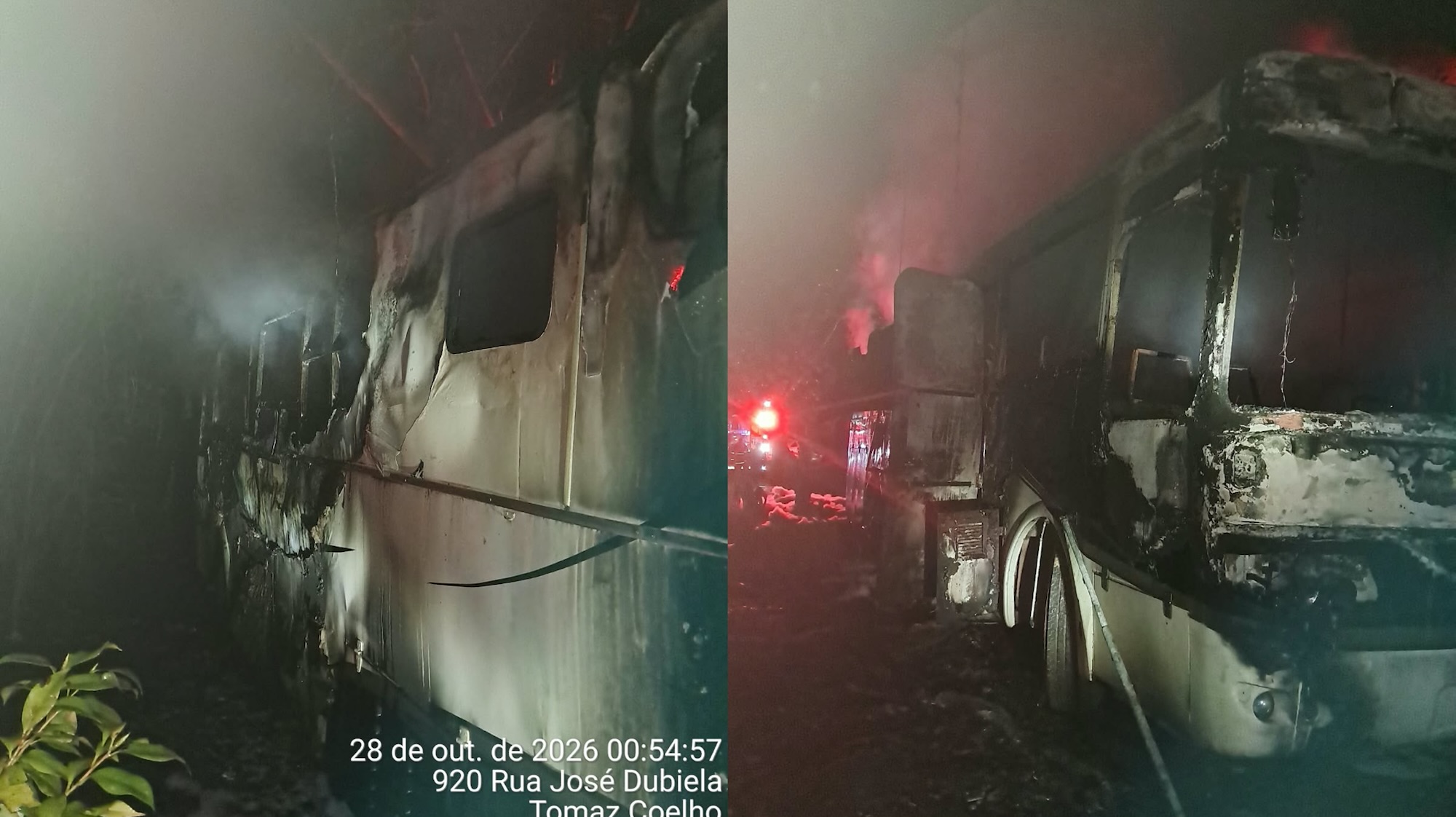 Chamas destroem maior parte de motorhome e voltam após saída dos bombeiros