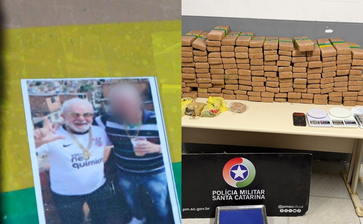 PMSC apreende 140 quilos de maconha com foto de Lula nos tabletes e prende suspeito de comandar facção em SC