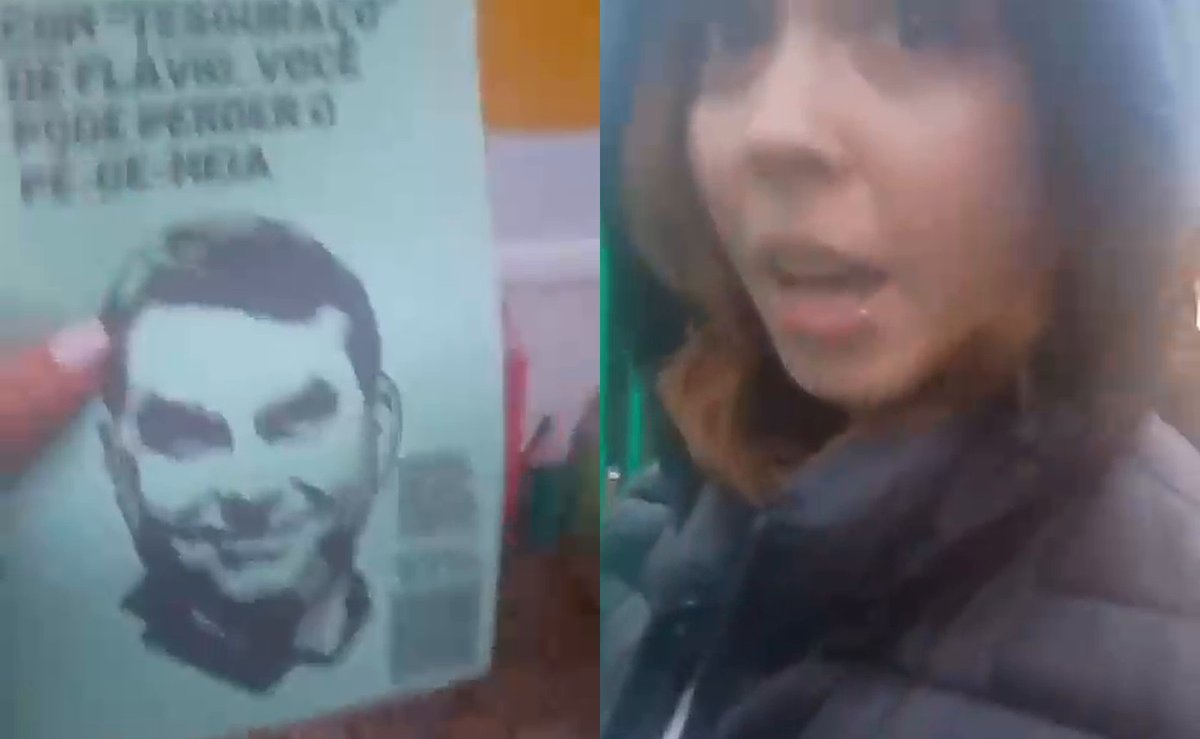 Na porta de escola em Porto Belo, mulher confronta grupo que dava panfleto contra Flávio a alunos