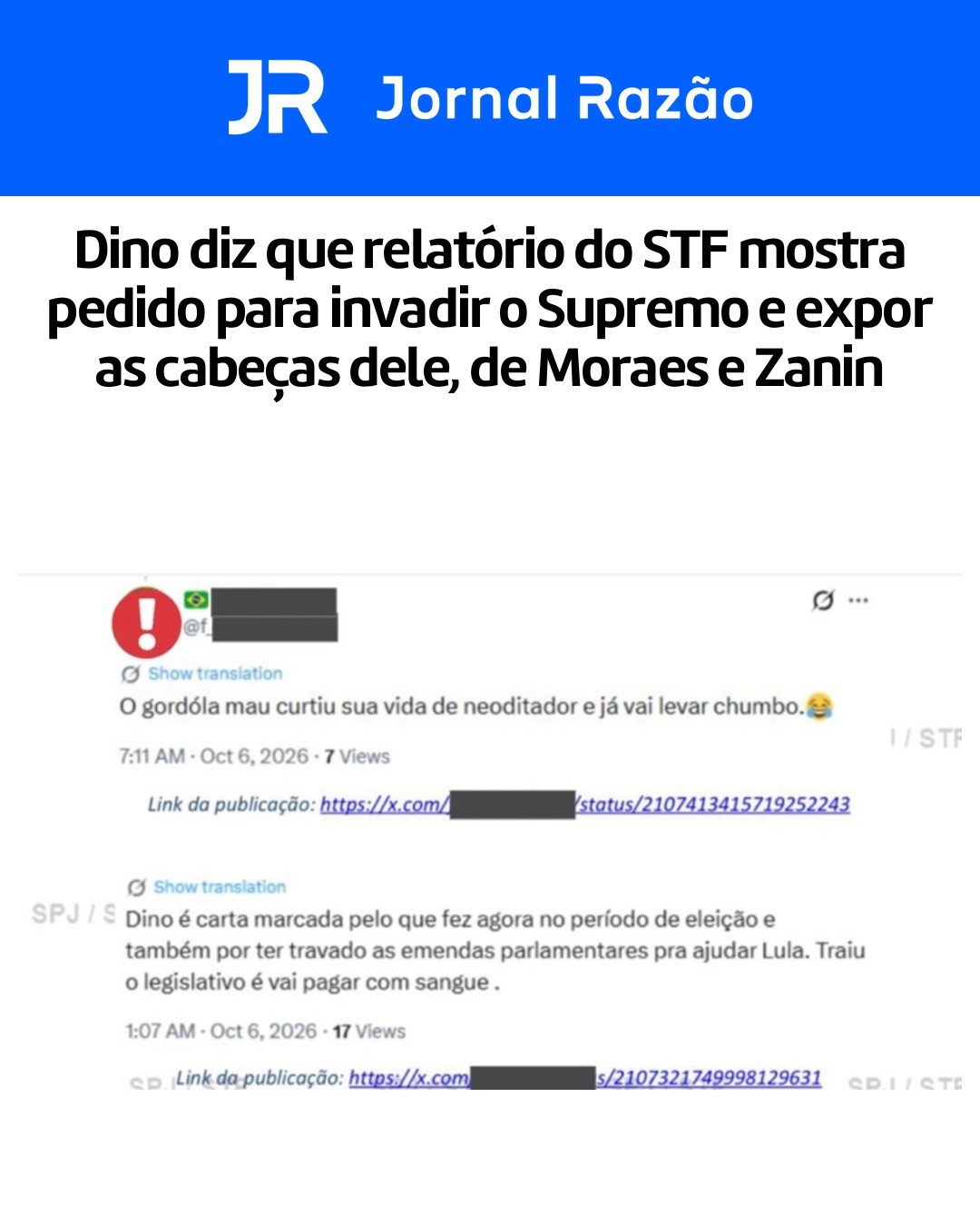 Posts de 6 de outubro reproduzidos no relatório