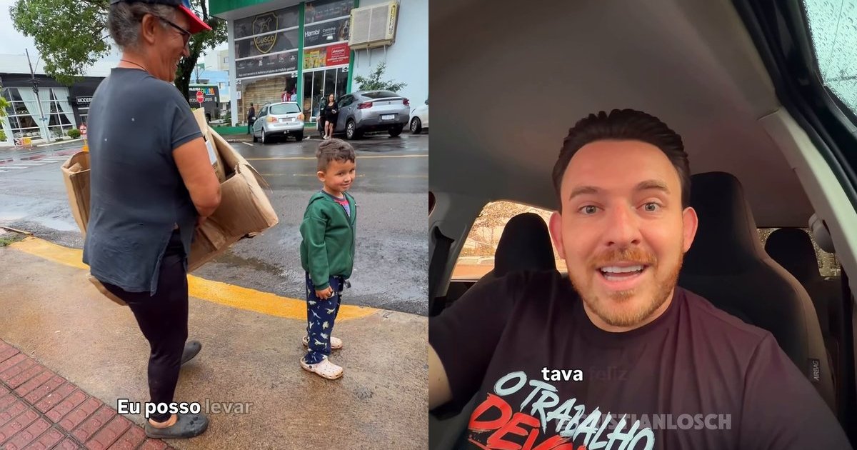“Os valores da vida”: repórter de SC se emociona ao ver menino de 3 anos ajudando os avós a carregar papelão