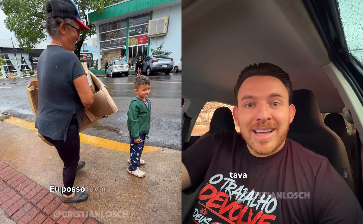 “Os valores da vida”: repórter de SC se emociona ao ver menino de 3 anos ajudando os avós a carregar papelão