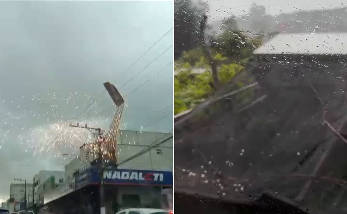 Estrutura metálica voa durante temporal com granizo em Chapecó e Inmet emite alerta vermelho para sexta