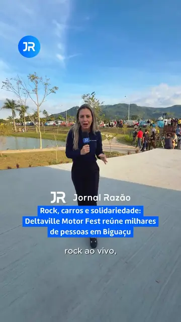 Repórter do JR em matéria sobre festival de carros e rock em Biguaçu